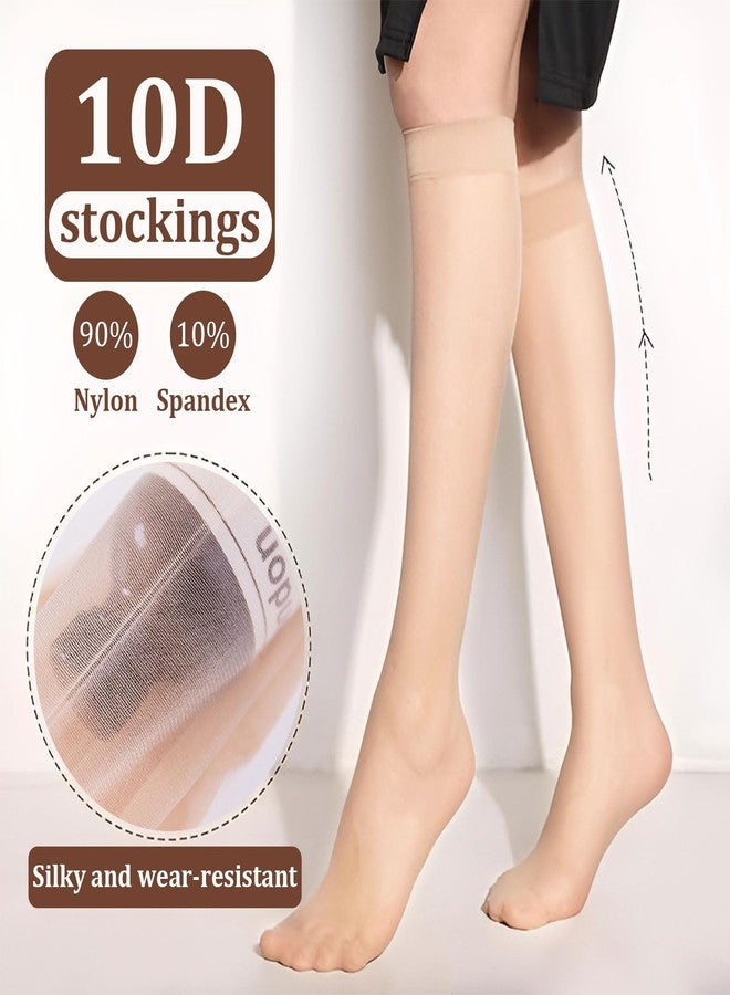 PASDUCHAS 10 Pairs Sheer Knee High Stockings for Women, Black Nude Knee High Hose Nylons Pantyhose - Image 2